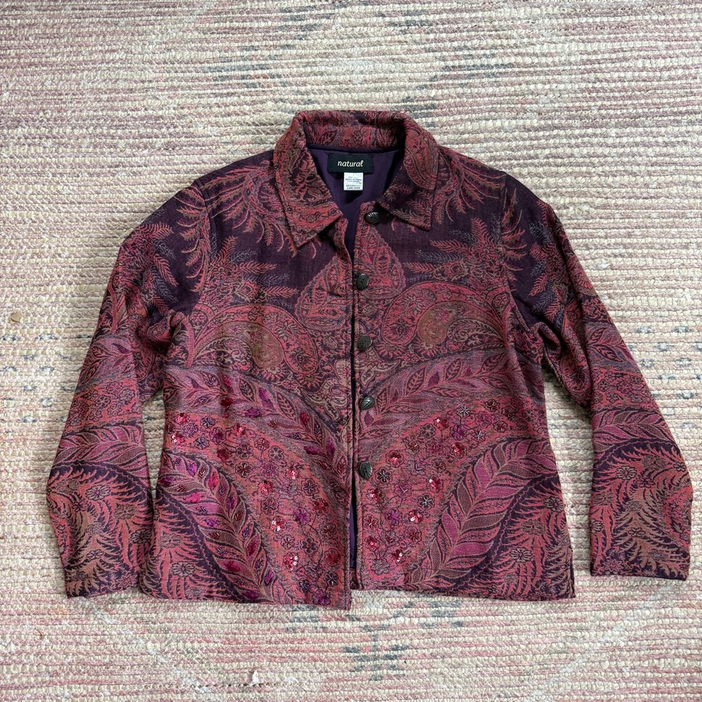 Beaded Wool Button-Up Jacket